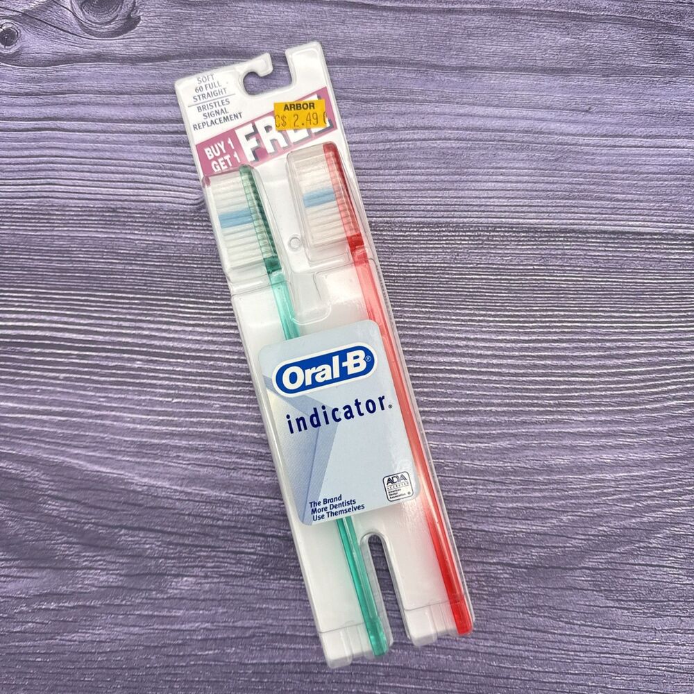 2 Oral-B 60 Toothbrush Adult SOFT Full Straight Head Indicator Bristle 2 PACK B